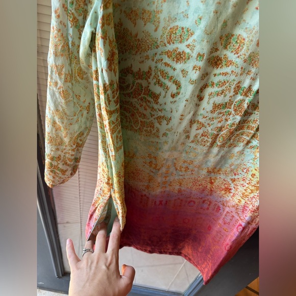 Maeve silk size small shift dress peekaboo sleeves pockets mid length ombré - Picture 4 of 6